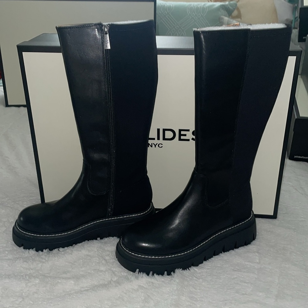 NWT J/SLIDES TYRONE Black Leather Knee High Boot - Picture 8 of 12